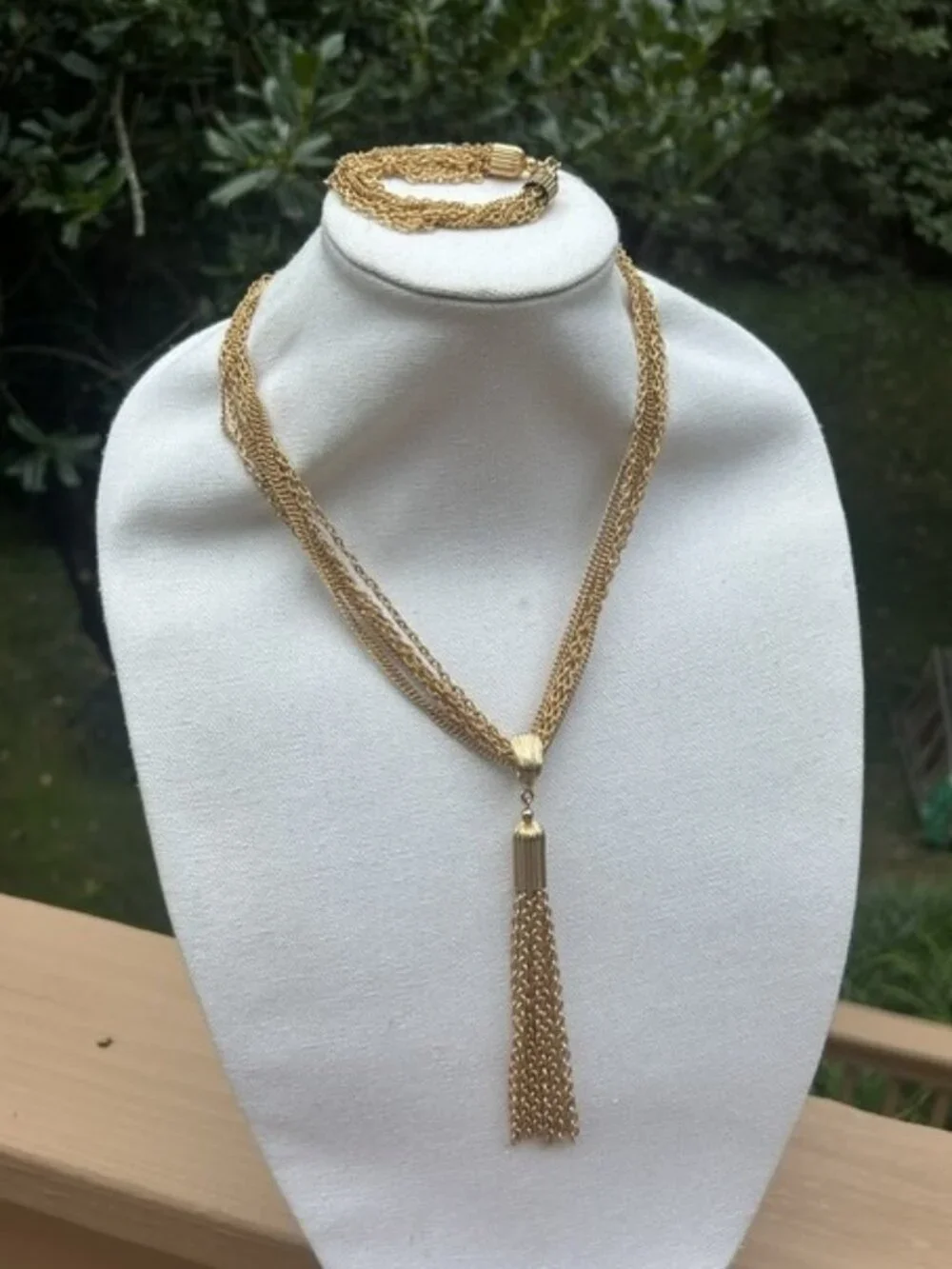 SARAH COVENTRY Multi-Strand Gold Tassel Necklace Bracelet SET